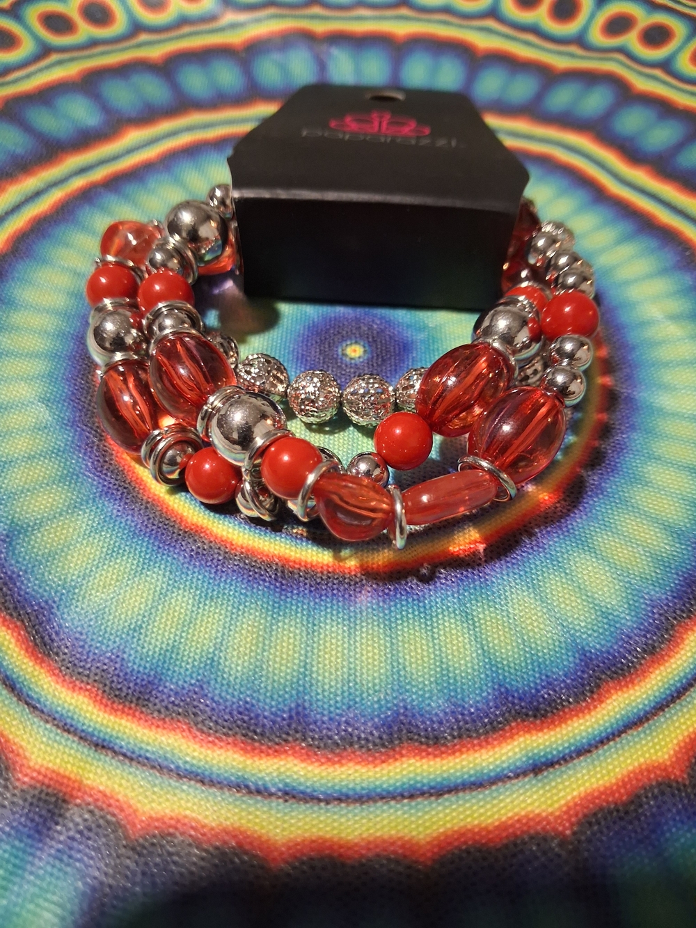 paparazzi Red and Silver Beaded Stretch Bracelet Set